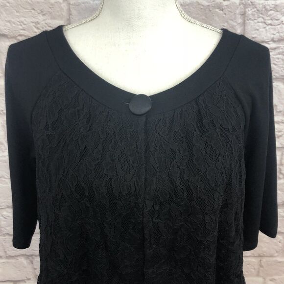Velvet Brand Black Shrug with Lace Overlay Half Sleeve Bolero Jacket Sz Medium - Picture 2 of 11